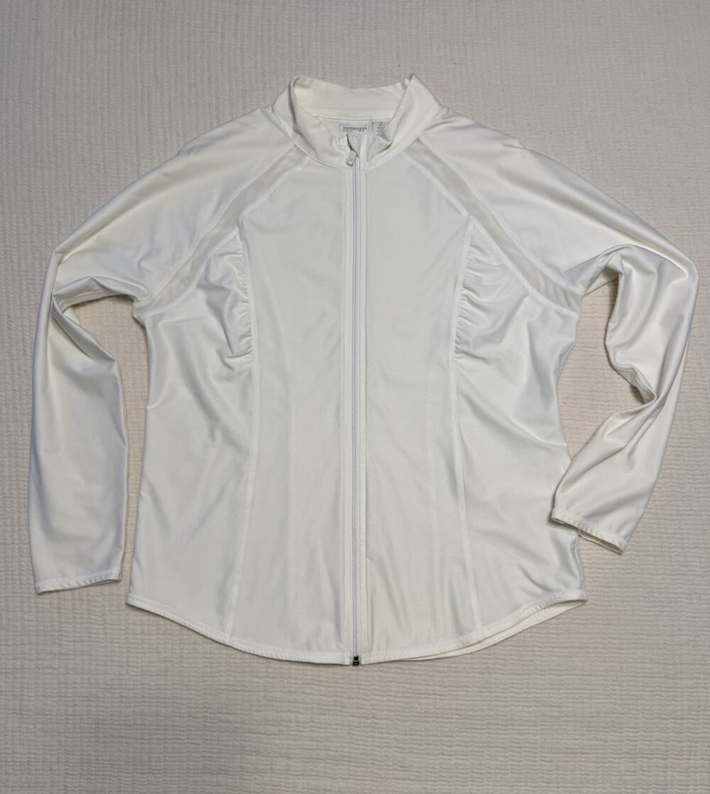 Chico’s Women’s Zenergy Jacket Fitted White With Mesh Panel Athleisure Size 2 L